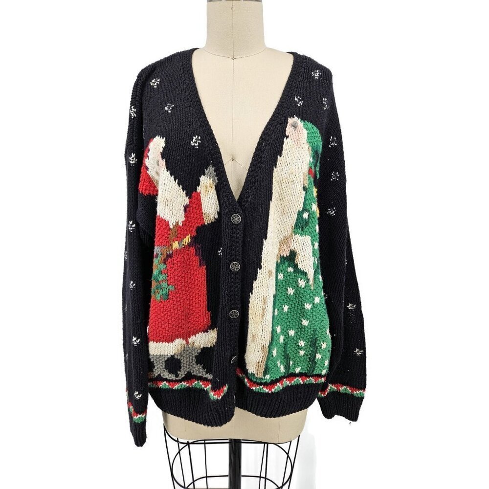VTG Northern Isles Santa Claus Christmas Sweater Womens XL Hand Knit